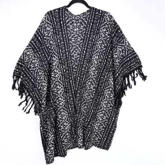 Free People Duster Womens Large Fringe Boho Kimono Jacket Open Front Oversized - Picture 2 of 12